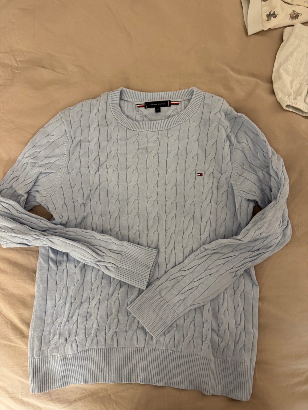 Tommy Hilfiger Light Blue Cable-Knit Crewneck Sweater